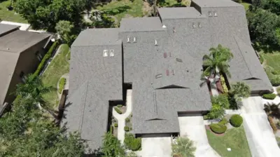 Drone performing a Venice roof inspection before hurricane season.