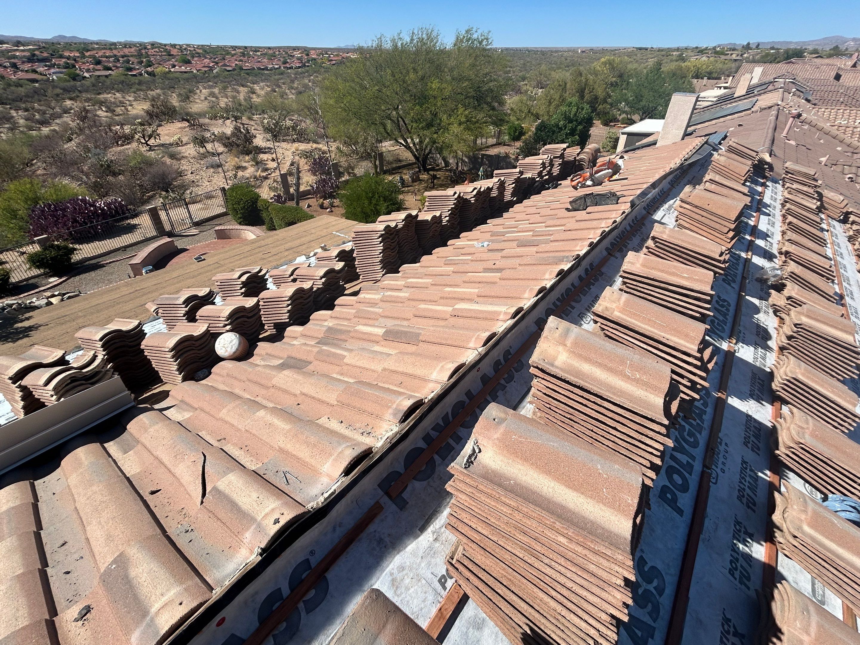 Tile roof in process