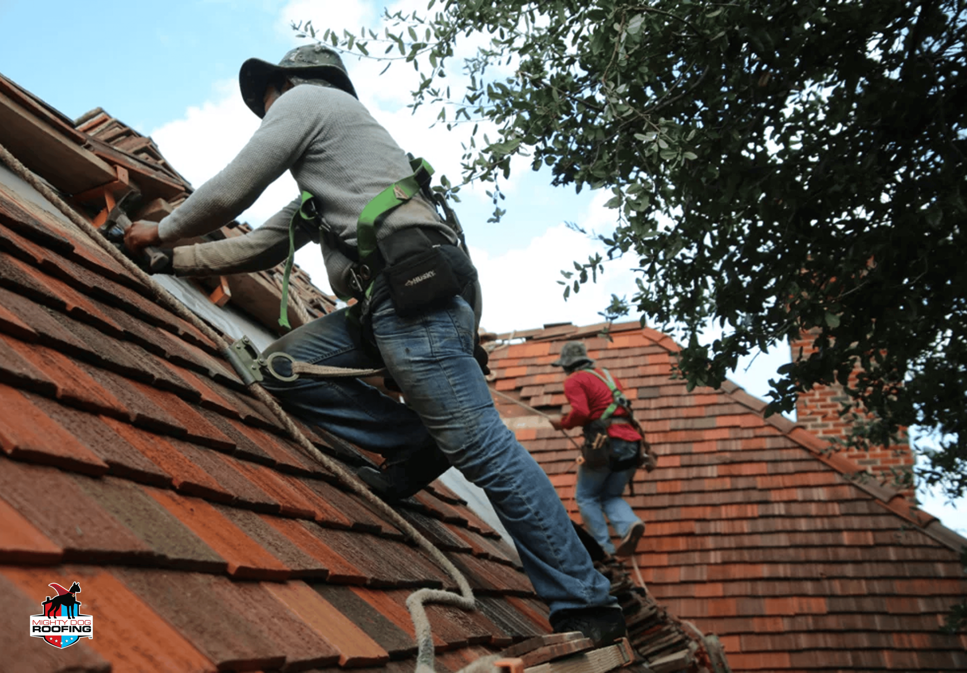 Professional roof replacement in progress