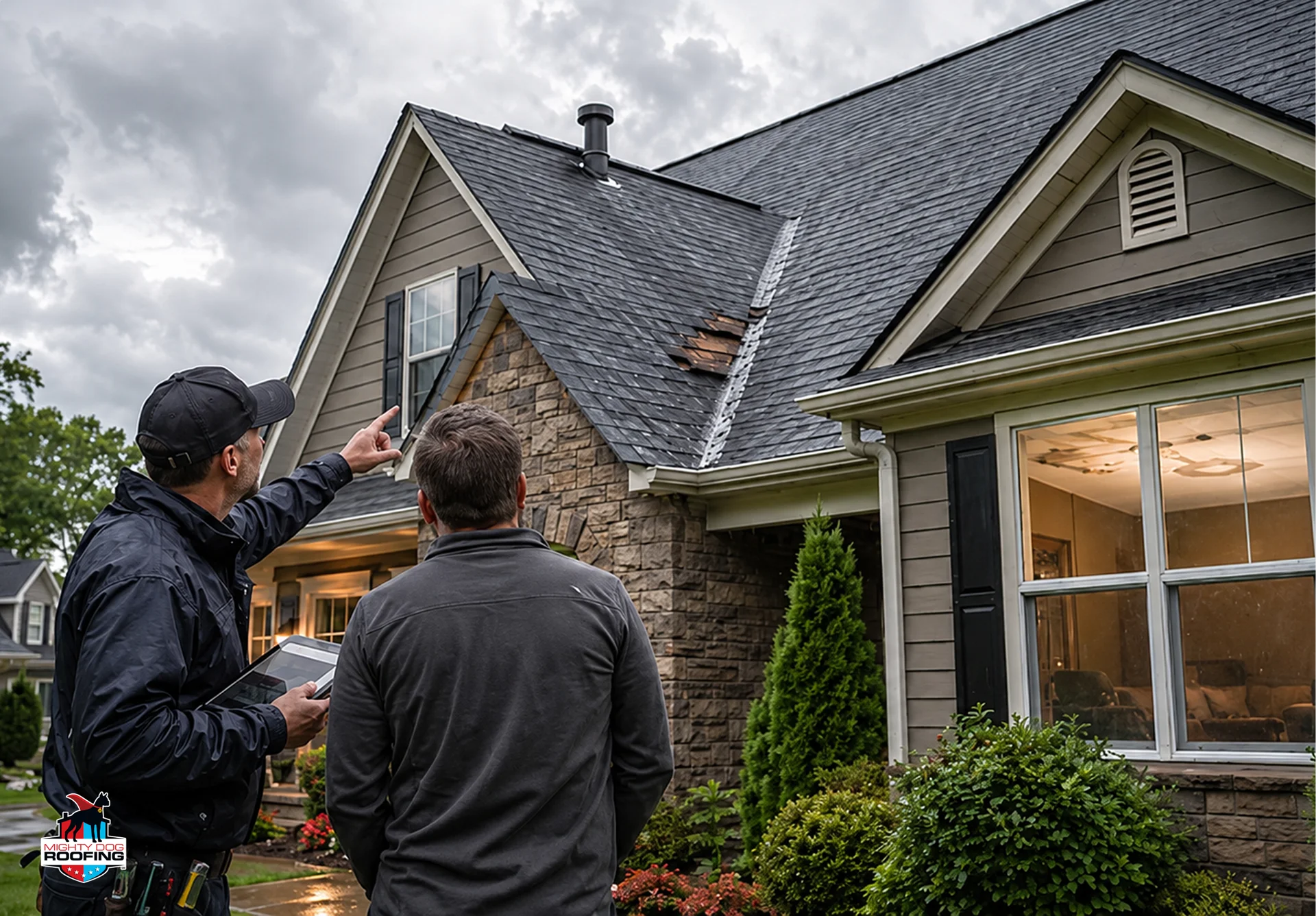 Roof replacement material assessment by roofing contractor