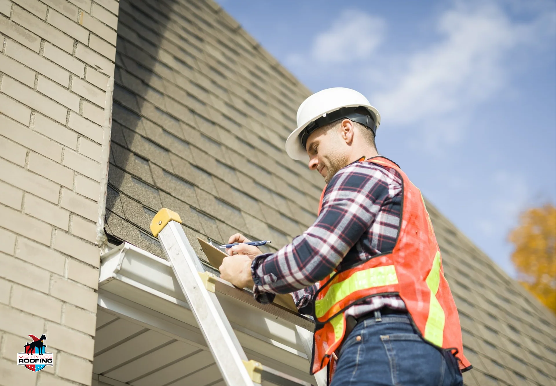 Gutter contractor assessing the system