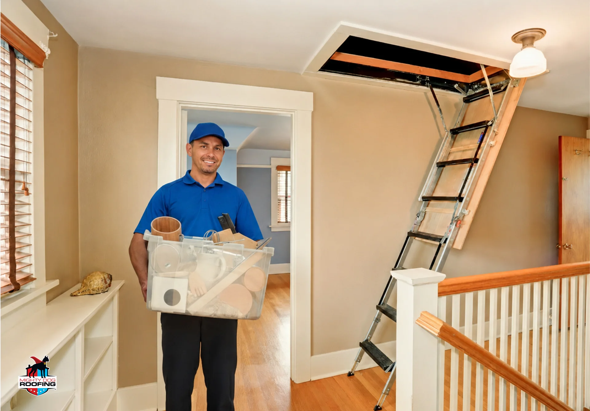 Roofing contractor checking interior areas