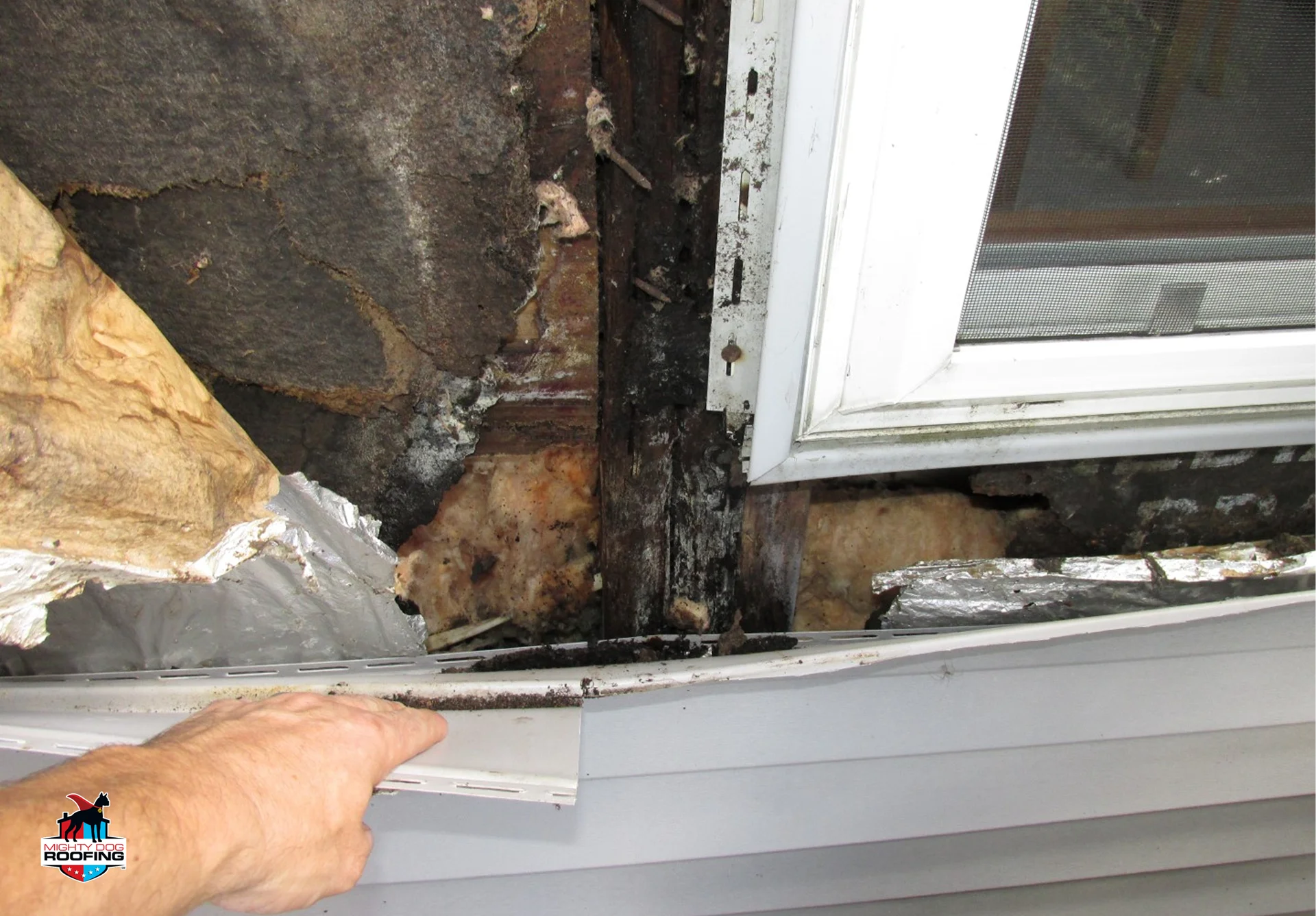 Siding contractor inspecting moisture damage