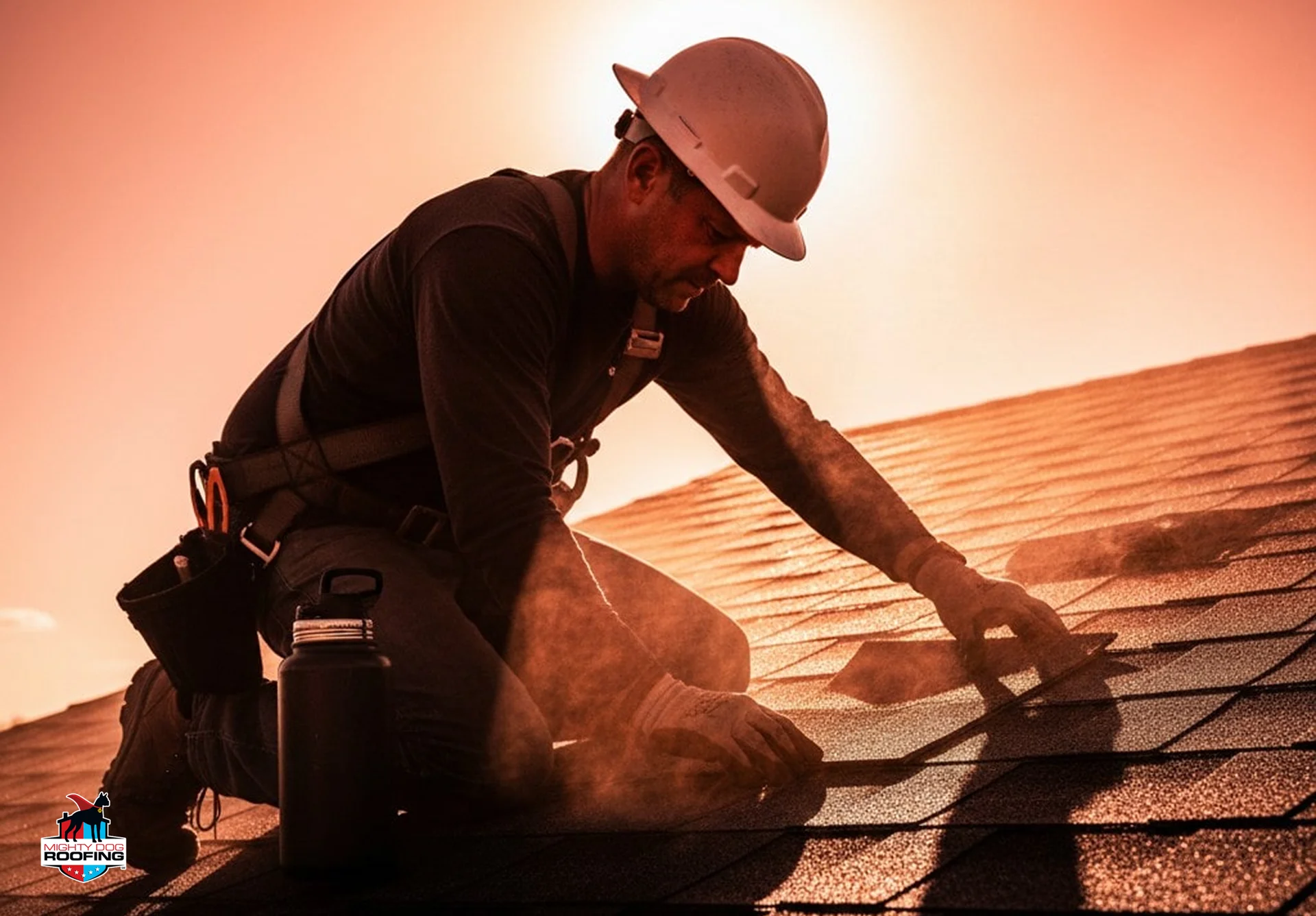 roof contractor installing shingle